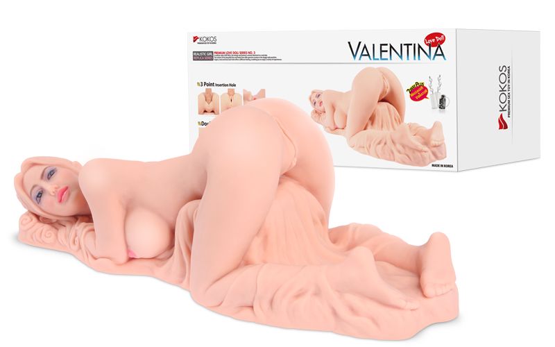 Masturbator Valentina Body von hinten aus Silikon und Verpackung